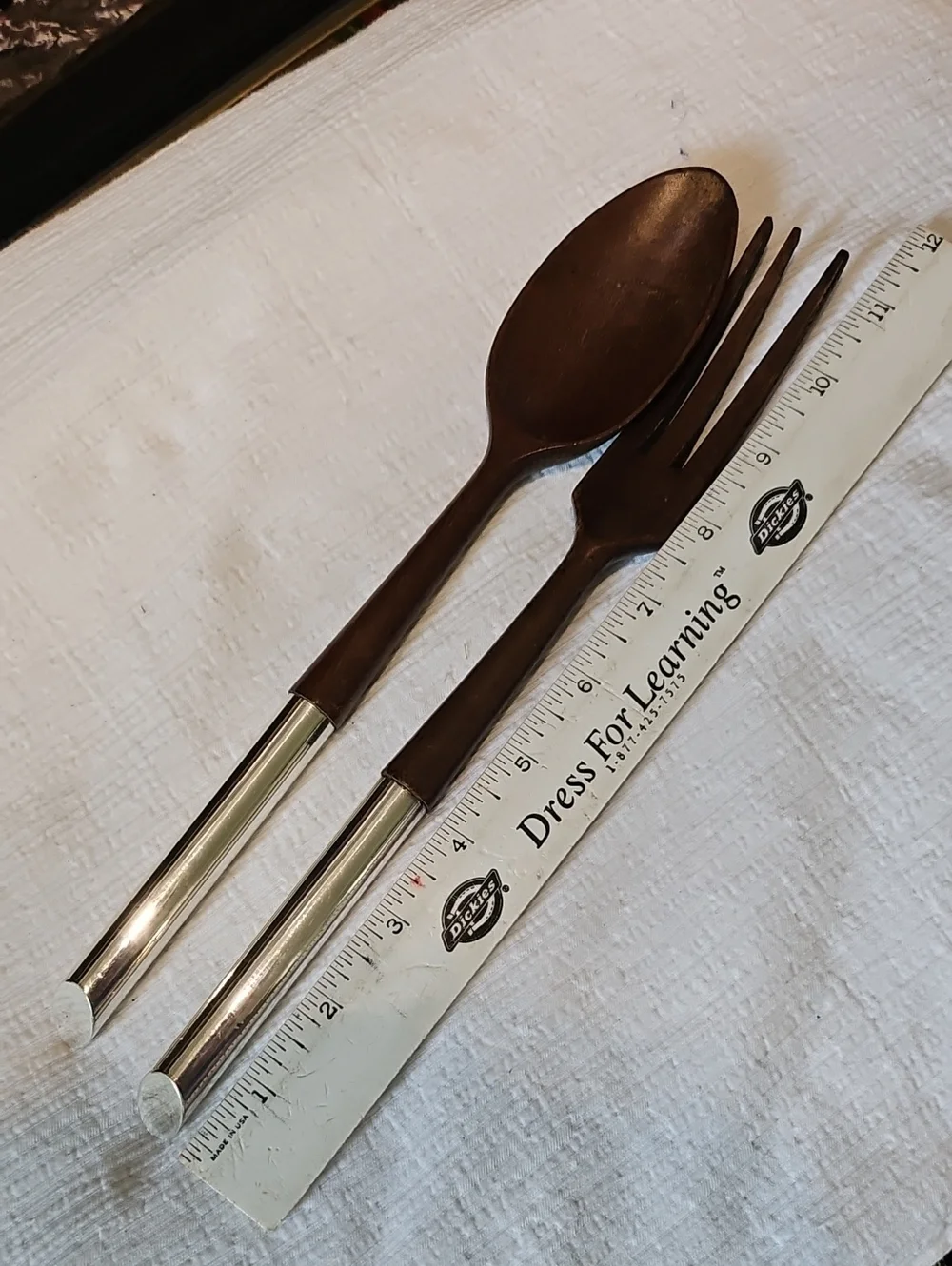 Teak & Sterling Silver Salad/Serving Fork & Spoon